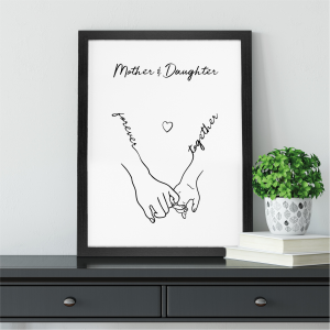 Mother and Daughter Line Art Print | Gift for Mum | A3 with Black Frame