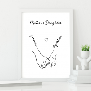 Mother and Daughter Line Art Print | Gift for Mum | A3 with White Frame