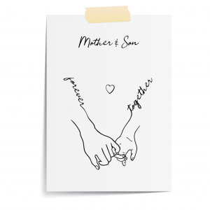 Mother and Son Holding Hands Line Art Print | Gift for Mum | A3 Print Only