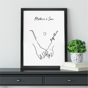 Mother and Son Holding Hands Line Art Print | Gift for Mum | A3 with Black Frame