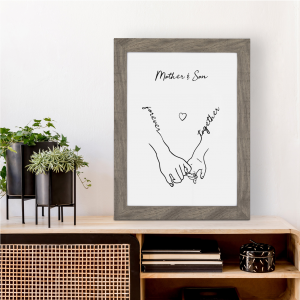Mother and Son Holding Hands Line Art Print | Gift for Mum | A3 with Grey Frame