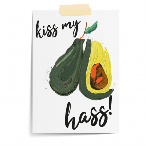 Kiss My Hass Avocado Pun Funny Kitchen Art | Vegetable Pun | A3 Print Only