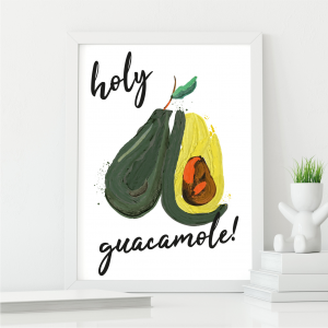 Holy Guacamole Avocado Funny Kitchen Art | Vegetable Pun | A3 with White Frame