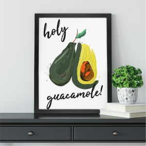 Holy Guacamole Avocado Funny Kitchen Art | Vegetable Pun | A5 with Black Frame