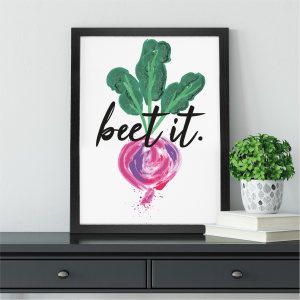 Beet It Beetroot Funny Kitchen Wall Art | Vegetable Pun | A3 with Black Frame