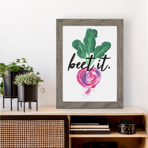 Beet It Beetroot Funny Kitchen Wall Art | Vegetable Pun | A3 with Grey Frame
