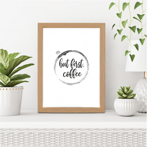 But First Coffee Stain Kitchen Wall Art | Coffee Lover Gift | A3 w/ Oak Frame