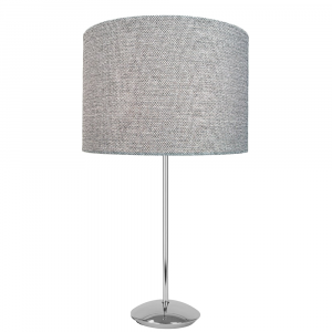Modern Chrome Plated Stick Table Lamp with 12" Light Grey Drum Lamp Shade