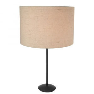 Contemporary Matt Black Stick Table Lamp with 12" Taupe Linen Drum Lamp Shade