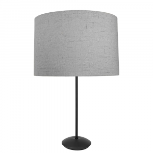Contemporary Matt Black Stick Table Lamp with 12" Grey Linen Drum Lamp Shade
