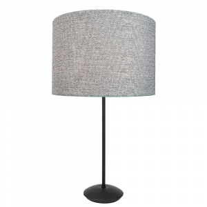 Contemporary Matt Black Stick Table Lamp with 12" Light Grey Drum Lamp Shade