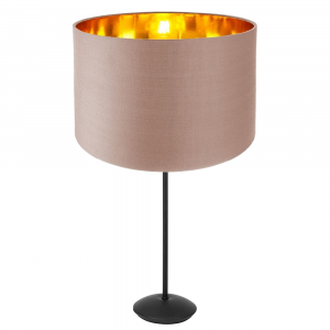 Contemporary Matt Black Stick Table Lamp with Taupe Lamp Shade with Copper Inner