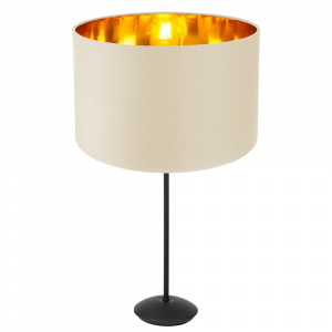 Contemporary Matt Black Stick Table Lamp with 12" Cream Shade with Copper Inner