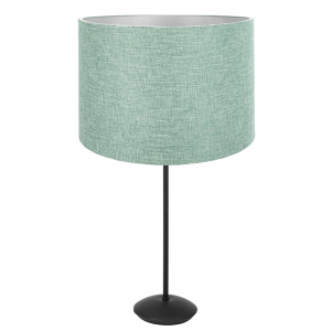 Contemporary Matt Black Stick Table Lamp with 12" Mint Linen Fabric Drum Shade