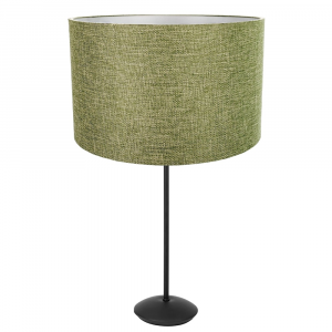 Contemporary Matt Black Stick Table Lamp with 12" Olive Sage Fabric Drum Shade