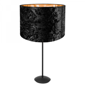 Contemporary Matt Black Stick Table Lamp with 12" Black Crushed Velvet Shade
