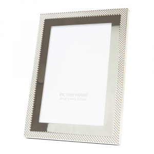 Designer Shiny Silver Plated Steel Metal 4x6 Picture Frame with Dotted Border