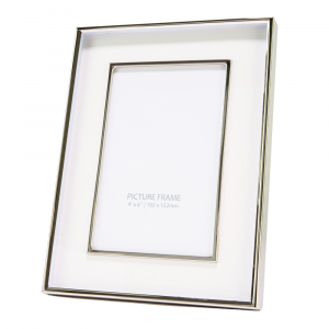 Contemporary Nickel Plated Double Trim 4x6 Picture Frame with White Gloss Border