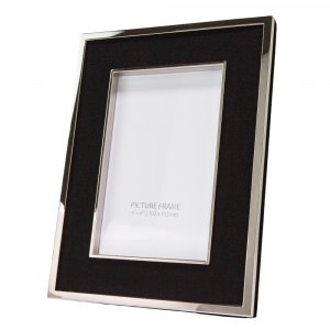 Contemporary Black Linen Effect Plastic 4x6 Picture Frame with Shiny Silver Trim