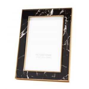 Modern Designer Black Marble Print 4x6 Frame with Clear Enamel and Gold Metal