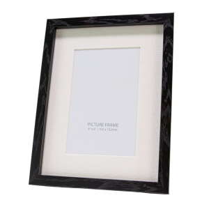 Traditional Black Ash Wood Effect Plastic 4x6 Picture Frame with Ivory Matt Card