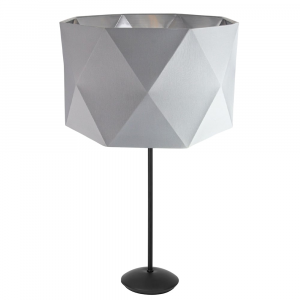 Contemporary Matt Black Stick Table Lamp with 12" Shiny Lined Geometric Shade