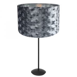 Contemporary Matt Black Stick Table Lamp with 12" Grey Hammered Velvet Shade