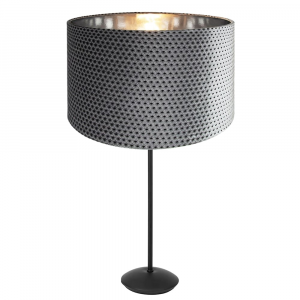 Contemporary Matt Black Stick Table Lamp with 12" Dimpled Velvet Silver Shade
