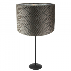 Contemporary Matt Black Stick Table Lamp with 12" Designer Grey Velvet Shade