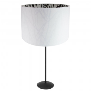 Contemporary Matt Black Stick Table Lamp with 12" White Forest Patterned Shade