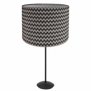 Contemporary Matt Black Stick Table Lamp with 12" Zig-Zag Cotton Shade
