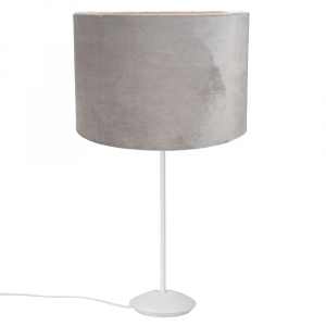 Modern Matt White Stick Table Lamp with 12" Grey Brushed Velvet Lamp Shade