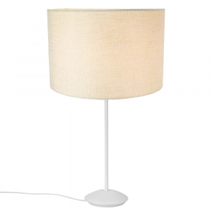 Modern Matt White Stick Table Lamp with 12" Cream Linen Drum Lamp Shade