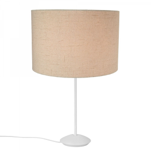 Modern Matt White Stick Table Lamp with 12" Taupe Linen Drum Lamp Shade