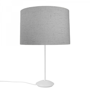 Modern Matt White Stick Table Lamp with 12" Grey Linen Drum Lamp Shade