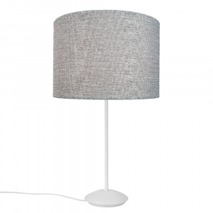 Modern Matt White Stick Table Lamp with 12" Light Grey Drum Lamp Shade