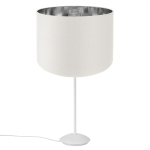 Modern Matt White Stick Table Lamp with 12" White Cotton Shade with Shiny Inner