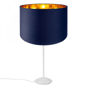 Modern Matt White Stick Table Lamp with 12" Navy Shade with Shiny Inner