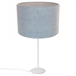 Modern Matt White Stick Table Lamp with 12" Blue Linen Drum Lamp Shade