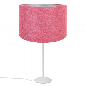 Modern Matt White Stick Table Lamp with 12" Pink Linen Drum Lamp Shade