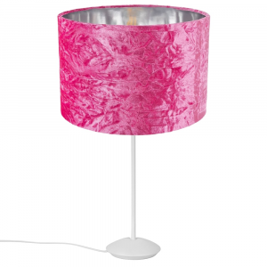 Modern Matt White Stick Table Lamp with 12" Pink Crushed Velvet Lamp Shade