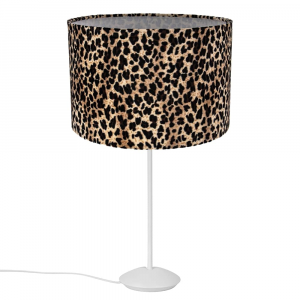 Modern Matt White Stick Table Lamp with 12" Velvet Leopard Print Lamp Shade