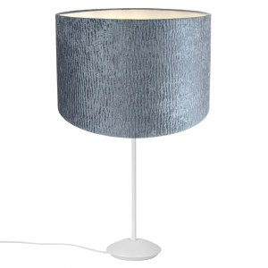 Modern Matt White Stick Table Lamp with 12" Cobalt Grey Ripple Lamp Shade