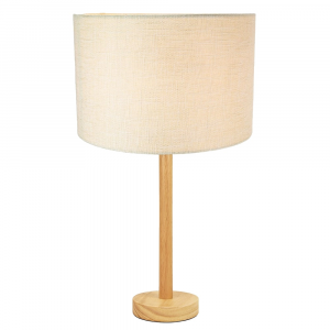 Stylish Light Rubber Wood Table Lamp with 12" Cream Linen Drum Lamp Shade