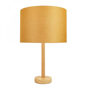 Stylish Light Rubber Wood Table Lamp with 12" Ochre Linen Drum Lamp Shade