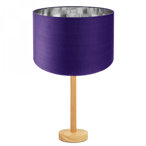 Stylish Light Rubber Wood Table Lamp with 12" Purple Shade with Shiny Inner