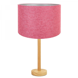 Stylish Light Rubber Wood Table Lamp with 12" Pink Linen Drum Lamp Shade