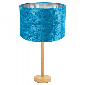 Stylish Light Rubber Wood Table Lamp with 12" Teal Crushed Velvet Lamp Shade