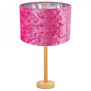 Stylish Light Rubber Wood Table Lamp with 12" Pink Crushed Velvet Lamp Shade