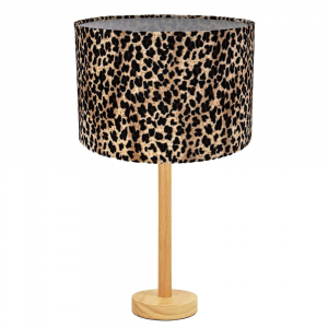 Stylish Light Rubber Wood Table Lamp with 12" Velvet Leopard Print Lamp Shade
